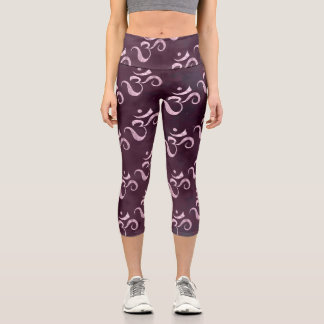 Leggings Capri Étincelle rose Om dispersée monochrome marron Tie-