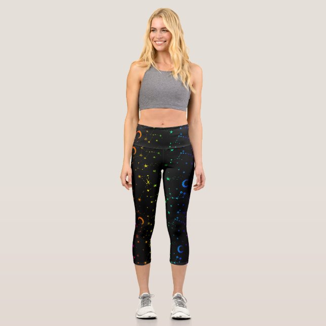 Leggings Capri étoile céleste de lune constellation arc-en-ciel (Recto)