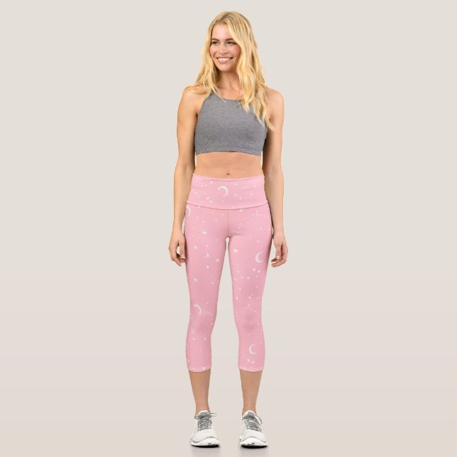 Leggings Capri étoile céleste lune constellation rose (Recto)