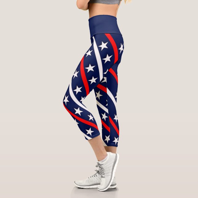 Leggings Capri Étoiles et bandes rouges blanches et bleues (Gauche)