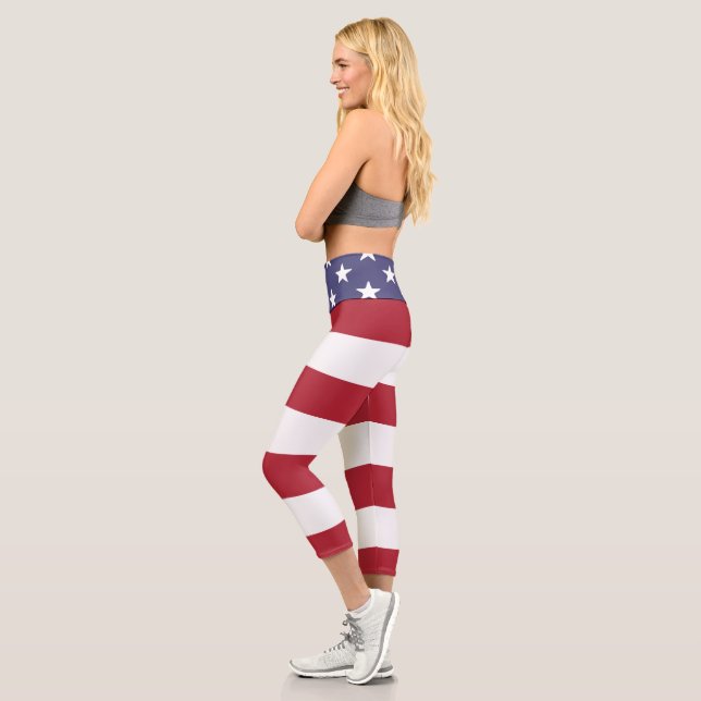 Leggings Capri Étoiles Et Grèves USA Amérique Motif Drapeau (Gauche)