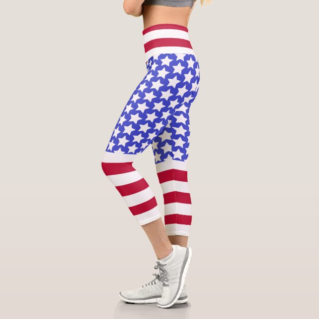 Leggings Capri Étoiles et rayures patriotiques personnalisées Cap (Gauche)