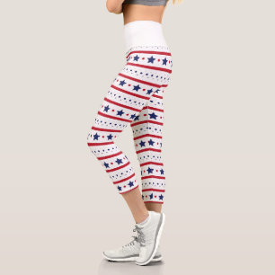 Leggings Capri Étoiles rouges, blanches et bleues et rayures Capr