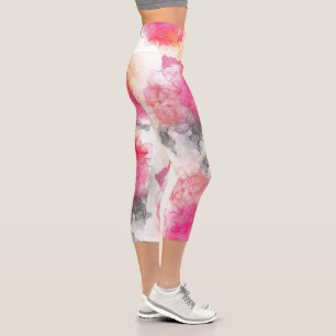 Leggings Capri Étonnant Abstrait Coral Rose Charbon Encre D'Alcoo