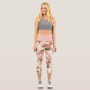 Leggings Capri Exercice vintage de Yoga Floral Rose