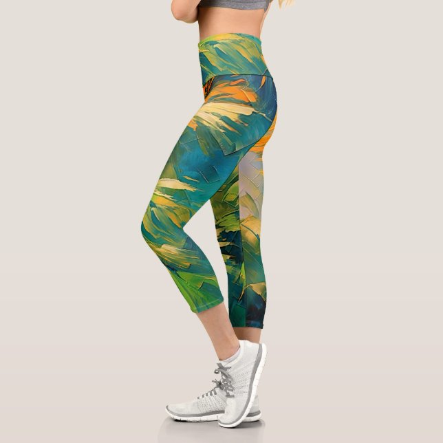 Leggings Capri Explosion de palmier abstrait – Énergie tropicale  (Gauche)