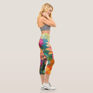 Leggings Capri Explosion florale : Motif couleur éclatante