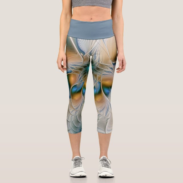 Leggings Capri Fantaisie abstraite et fractale avec du bleu (Recto)