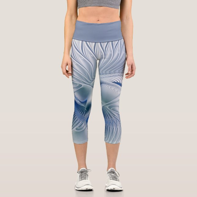 Leggings Capri Fantaisie dynamique Abstrait Tons bleus Art fracta (Recto)