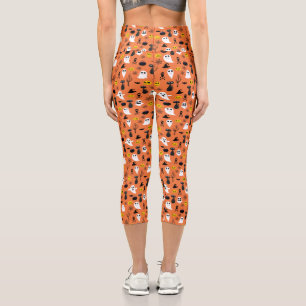 Leggings Capri Fantômes d'Halloween Chats Noirs Toiles d'Araignée