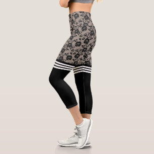 Leggings Capri Faux Black Rose dentelle Chaussettes de poisson Ca
