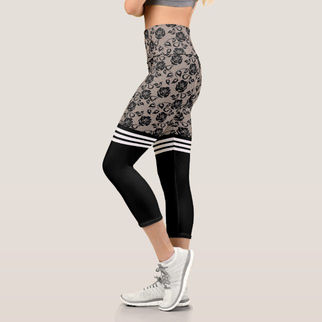 Leggings Capri Faux Black Rose dentelle Chaussettes de poisson Ca (Gauche)
