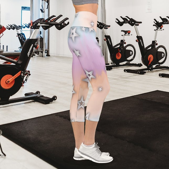 Leggings Capri Faux Étoiles Argent Sur Pastel Rose Bleu Orange (Créateur téléchargé)