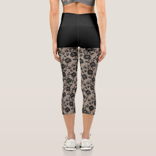 Leggings Capri Faux Poisson de dentelle noire et pattes courtes a