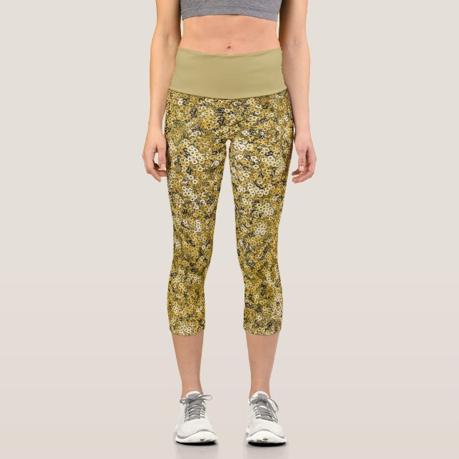 Leggings Capri Faux Sequin Gold Pattern  (Recto)