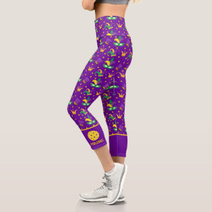 Leggings Capri Festif Mardi Gras Carnaval Fun Pickleball Personna
