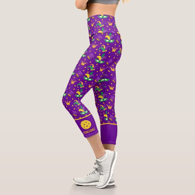 Leggings Capri Festif Mardi Gras Carnaval Fun Pickleball Personna (Gauche)