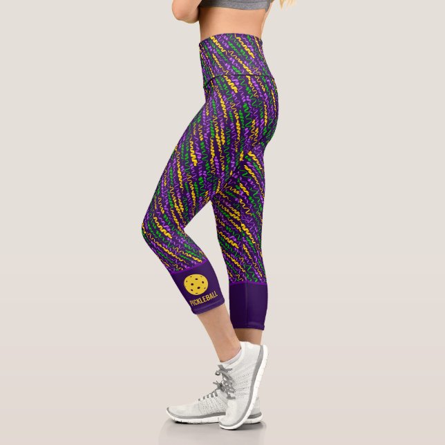 Leggings Capri Festif Mardi Gras Streamers Amusant Pickleball Per (Gauche)