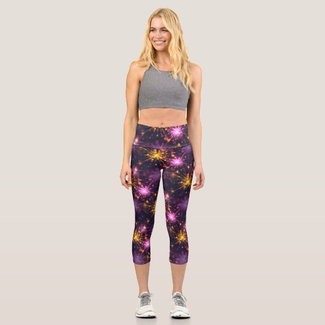 Leggings Capri Festive feux d'artifice des coeurs (Recto)