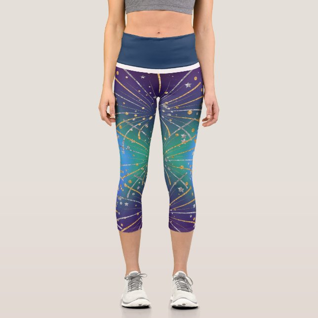 Leggings Capri Feu d'artifice Capris sur Arrière - plan Vert Bleu (Recto)