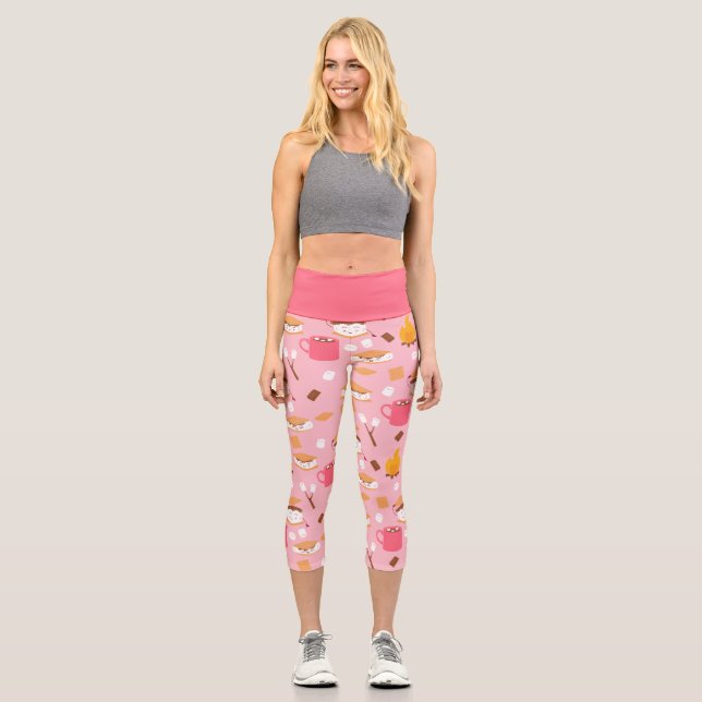 Leggings Capri feu de camp marshmallow chocolat smores rose (Recto)