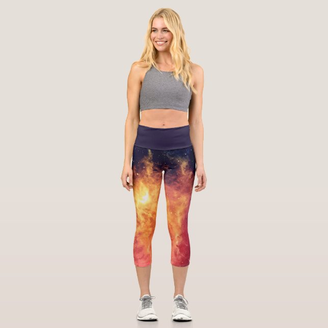 Leggings Capri Feu Solaire à Travers le Cosmos (Recto)