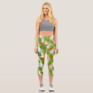 Leggings Capri Feuillage tropical Blanc d'été