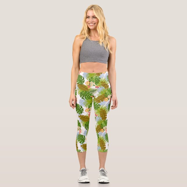 Leggings Capri Feuillage tropical Blanc d'été (Recto)