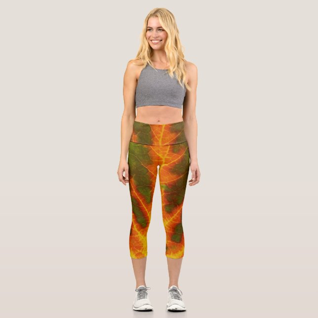 Leggings Capri Feuille vert orange et jaune d'Aspen #1 (Recto)