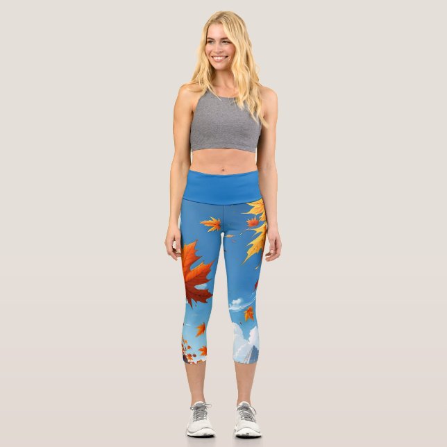 Leggings Capri Feuilles bleues d'automne (Recto)