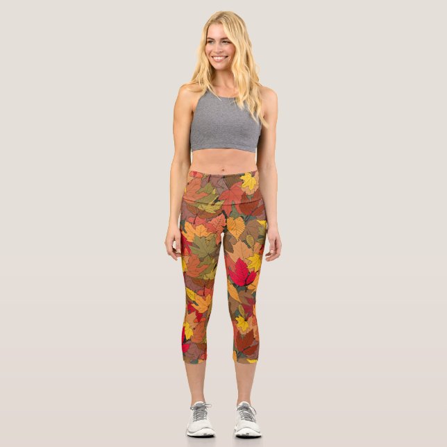 Leggings Capri Feuilles d'automne colorées (Recto)