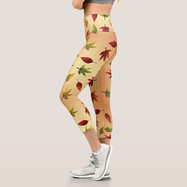 Leggings Capri Feuilles d'automne picturales (Gauche)