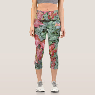 Leggings Capri Feuilles de lierre vert rouge automne saison