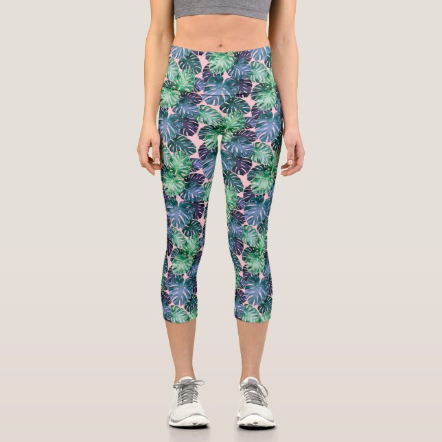 Leggings Capri Feuilles de Monstera Tropical (Recto)