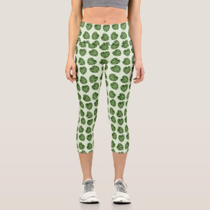 Leggings Capri Feuilles de palmiers, Feuilles verts, Motif tropic