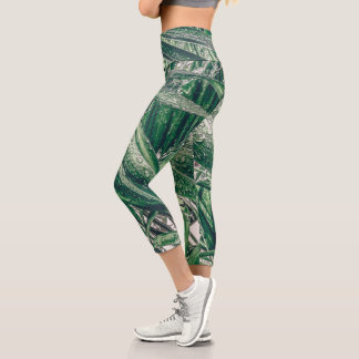 Leggings Capri Feuilles tropicaux avec Raindrops