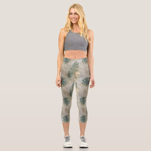 Leggings Capri Feuilles tropicaux Gold Green