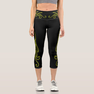 Leggings Capri Feuilles Vertes Fluorescentes Courbées