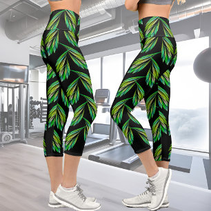Leggings Capri Feuilles verts néon - art fractal,