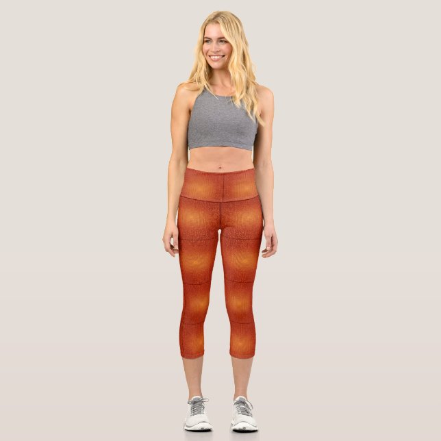 Leggings Capri Fiery Sunset Orange Abstract Texture High-Waisted  (Recto)