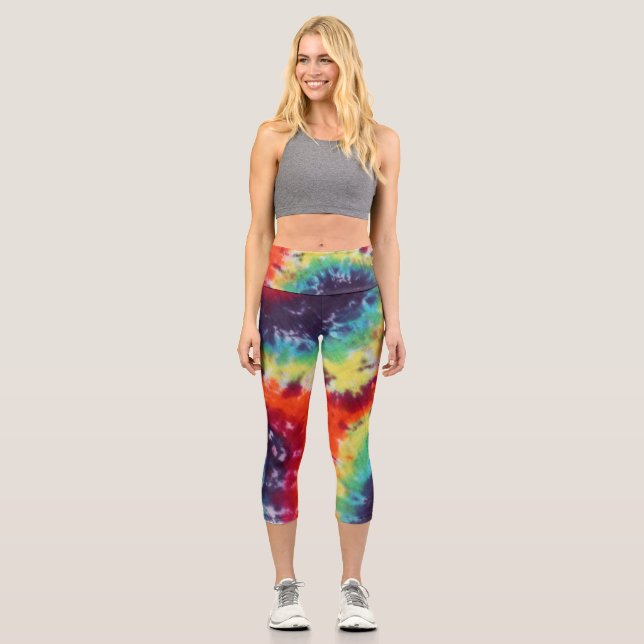 Leggings Capri Fièvre Hippie Tie Dye arc en ciel (Recto)
