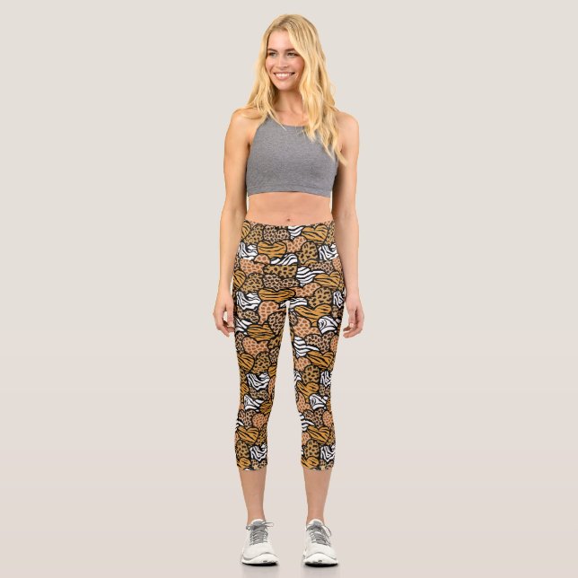 Leggings Capri Fille Beige Poster de animal Coeur Motif (Recto)