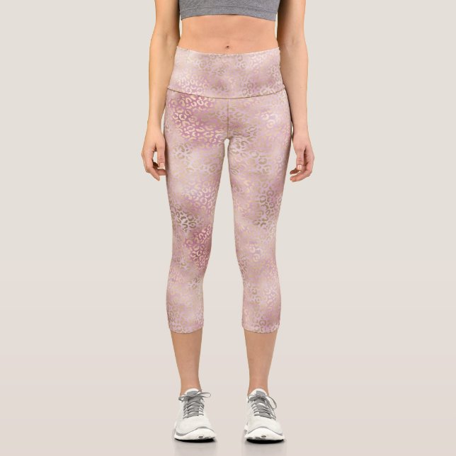 Leggings Capri Fille Empreinte de léopard de verre rose (Recto)