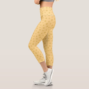 Leggings Capri Fitness moderne Yellow et Tan Polka Dot