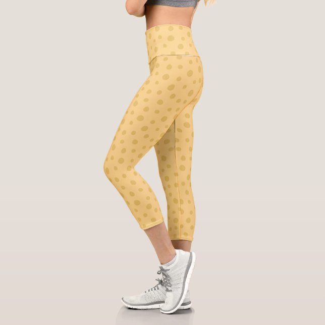 Leggings Capri Fitness moderne Yellow et Tan Polka Dot (Gauche)