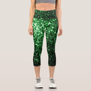 Leggings Capri Flamme de parties scintillant vert foncé
