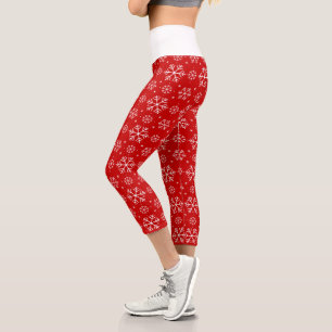 Leggings Capri Flammes de neige blanches sur Noël Arrière - plan 