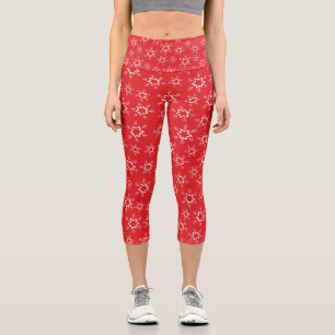 Leggings Capri Flèches de neige, Flakes rouges et blancs, Neige