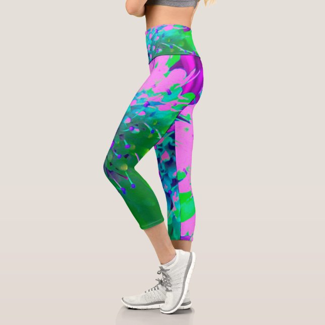 Leggings Capri Fleur Abstraite de Magenta et de Lime (Gauche)