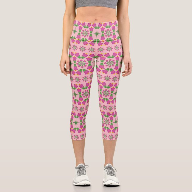 Leggings Capri Fleur Bell rétro Mandalas Pink Capris (Recto)